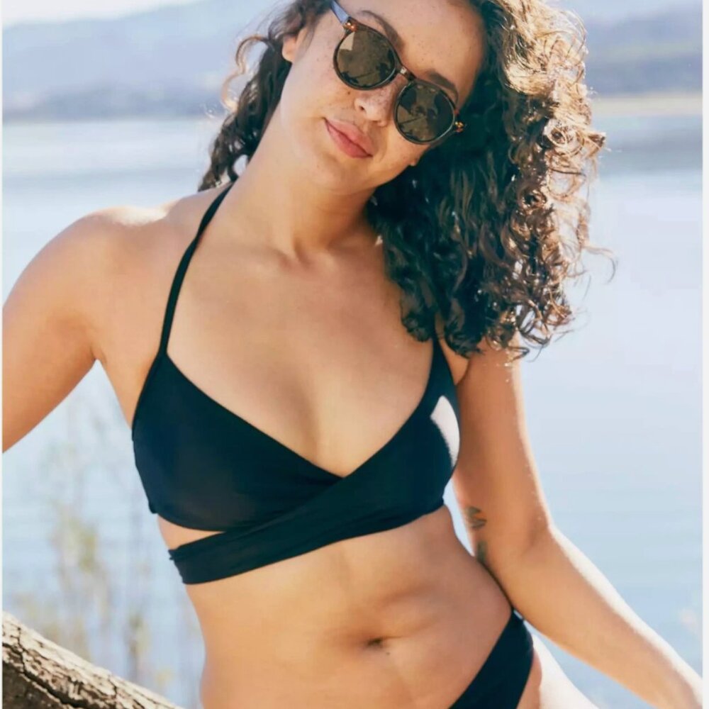 Aerie Wrap Halter Bikini Top Black